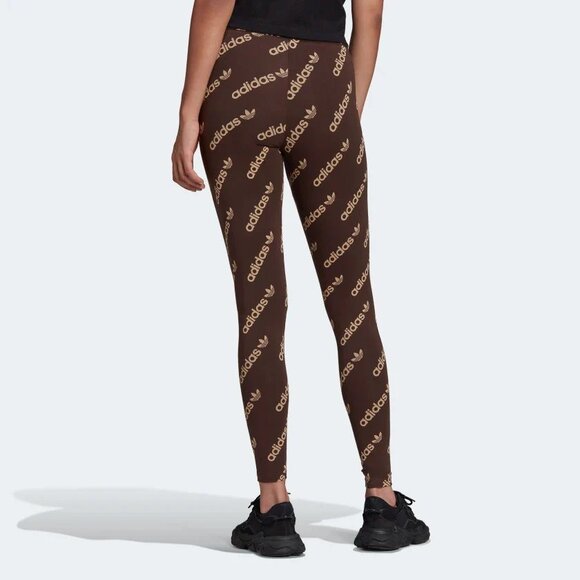 Adidas Originals Logomania Repeat Logo Monogram Leggings Tights in Brown Pants - Picture 8 of 11